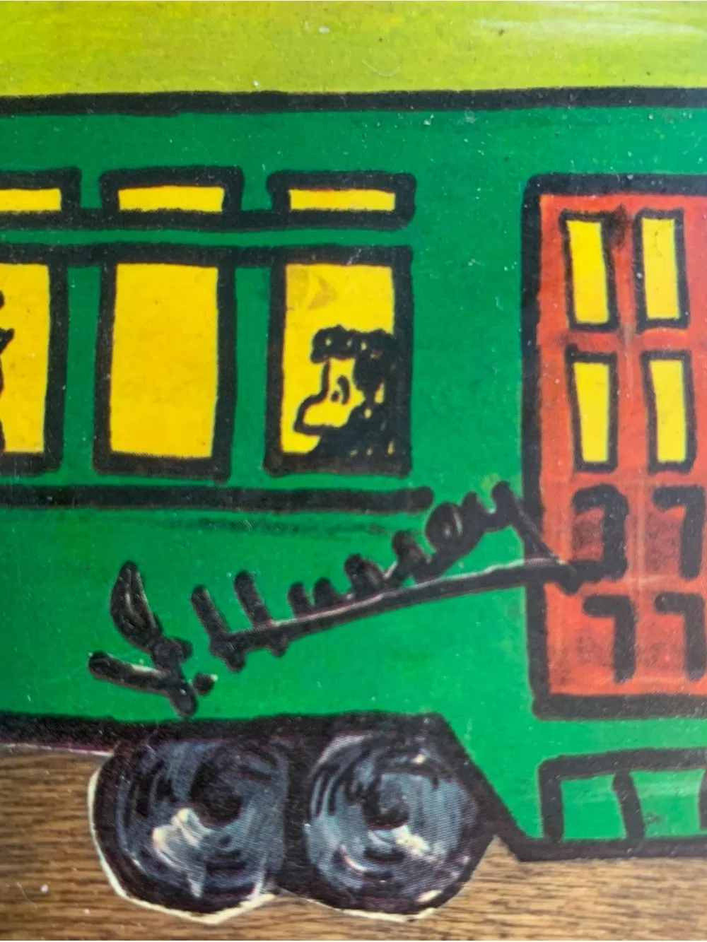 New Orleans Wicker Basket with Painted Streetcar Design - Brown & Green signed